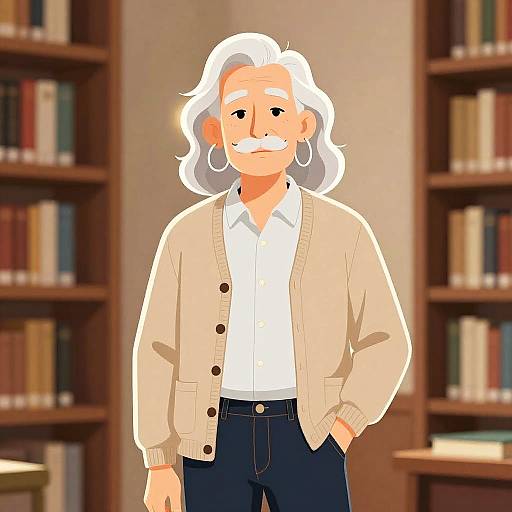 Stylish Elderly Man in Cozy Library