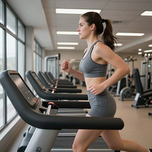 Fit Woman Jogging on Modern Treadmill
