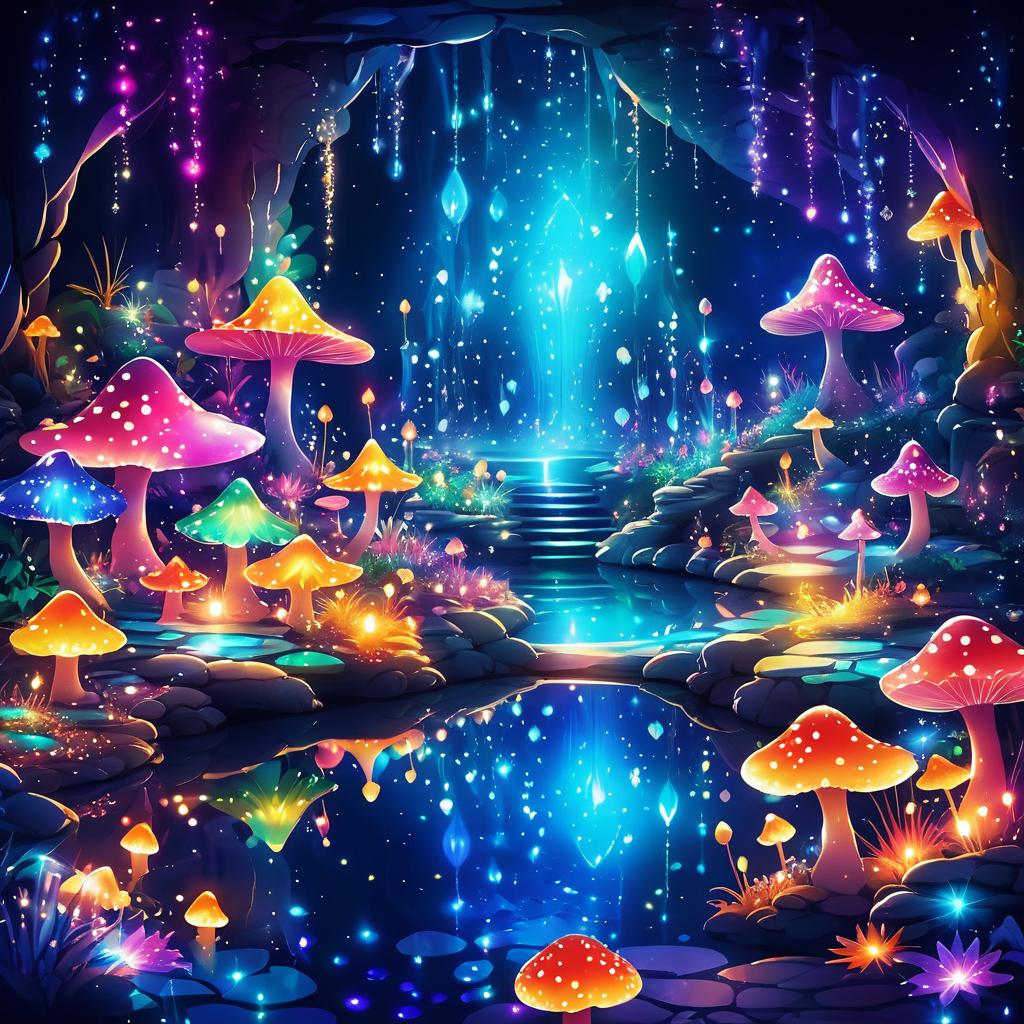 Enchanting Vibrant Sparkling Cave Scene