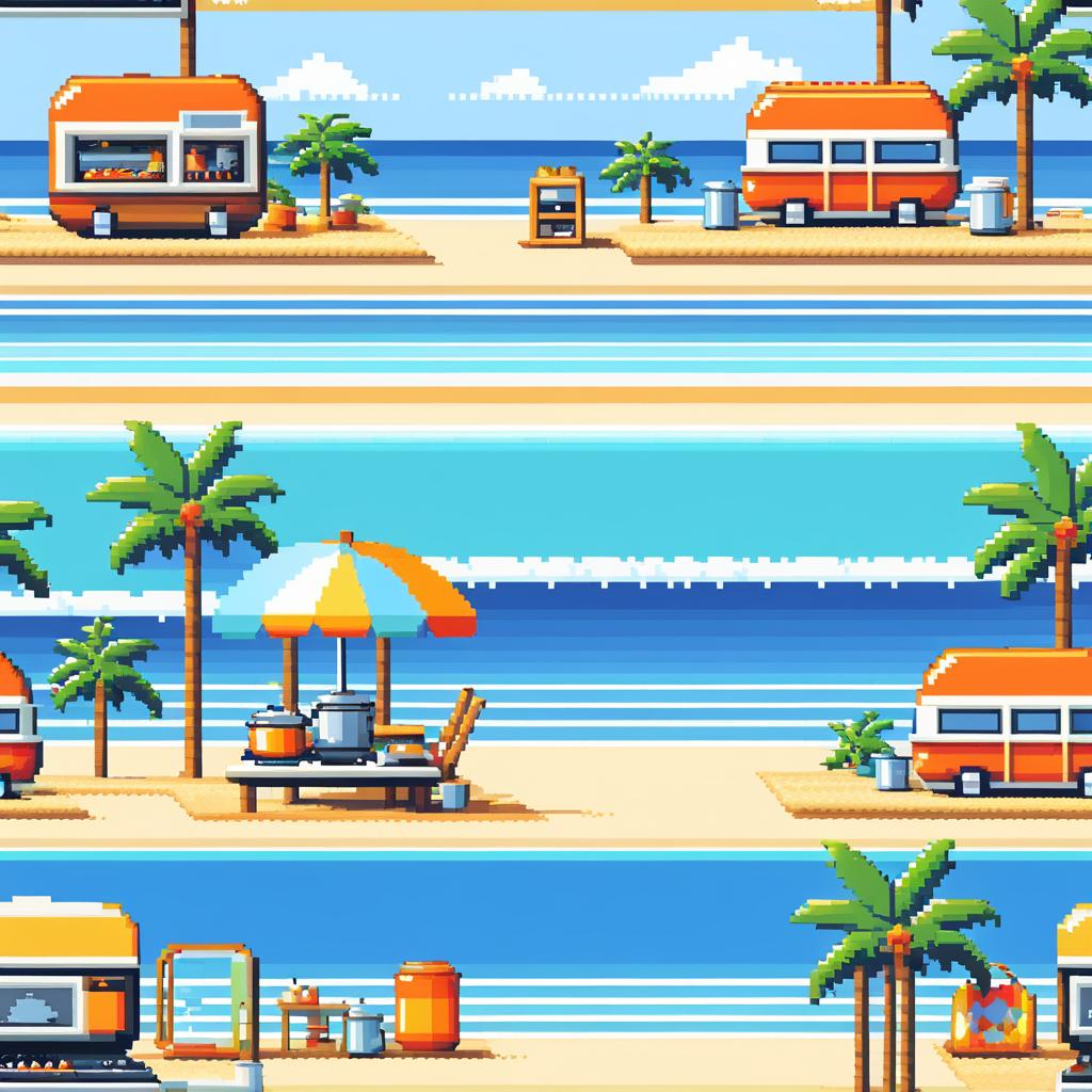 Retro 8-Bit Surfer Beach Adventure