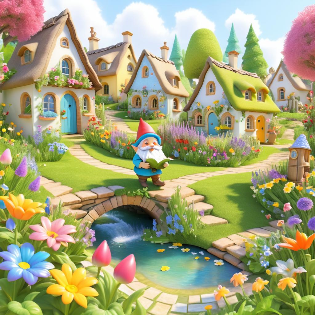 Whimsical Gnome Gardening in a Village