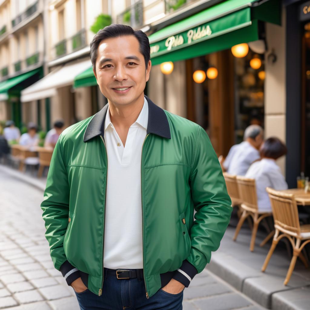 Charming Asian Man at Parisian Café