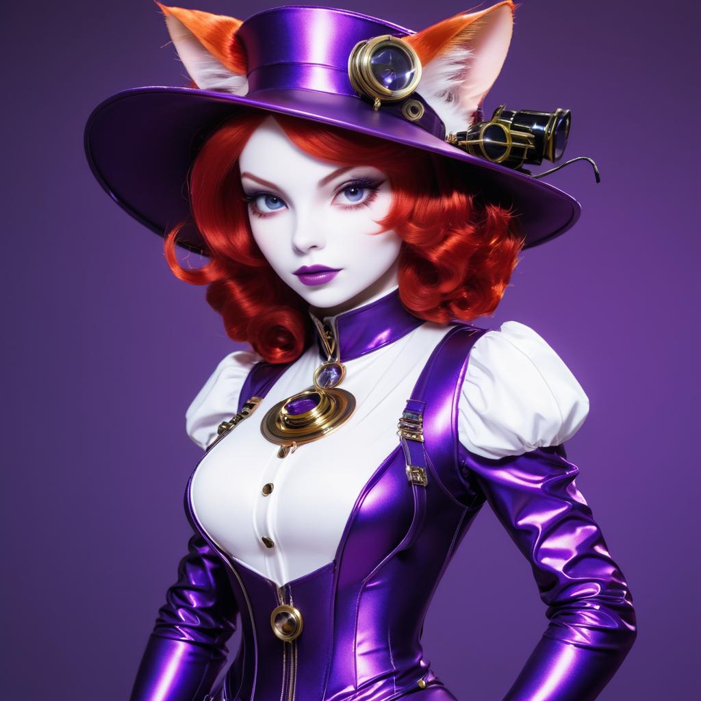 Futuristic Feline with Red Hair and Hat