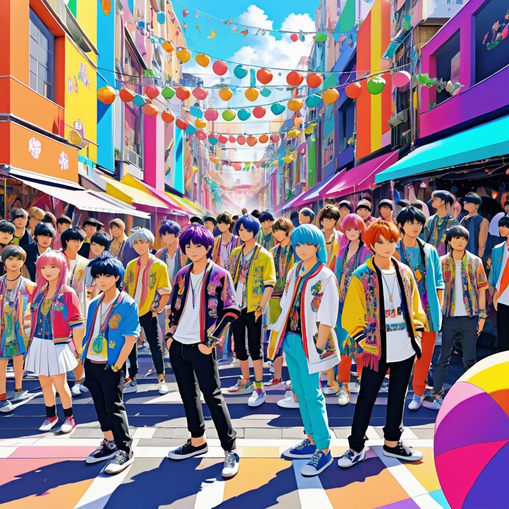 Vibrant Urban Festival Musicians in Anime Style