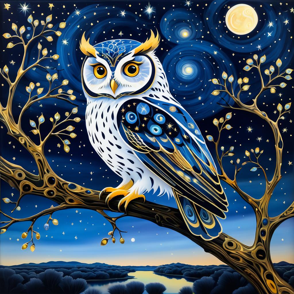 Surreal Night Owl in Artistic Styles