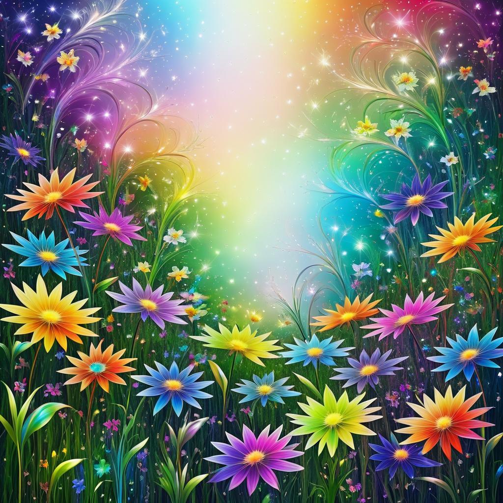 Whimsical Rainbow Fractal Wildflowers Art