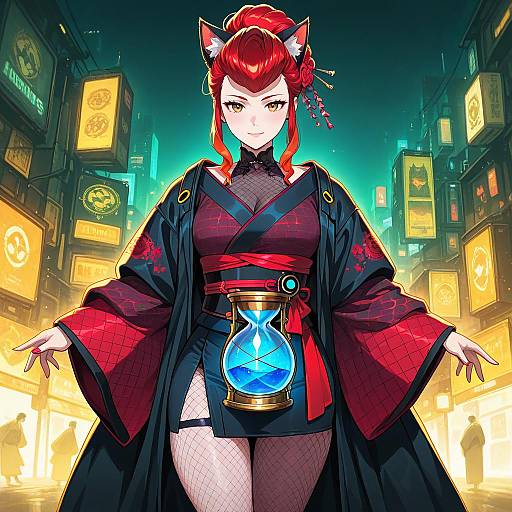 Cyberpunk Spy Woman with Cat Ears