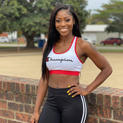 Smiling Black Woman in Athletic Wear