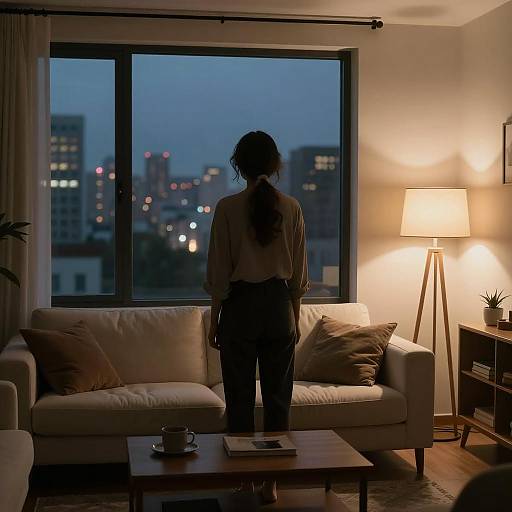 Cityscape Silhouette in Dim Living Room