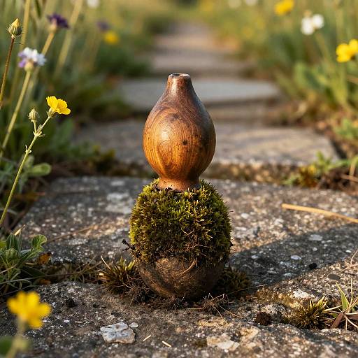 Rustic Kegelkugel on Mossy Stone Path