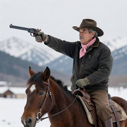 Cowboy Portrait in Snowy Mountains