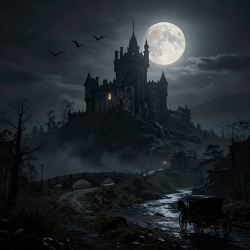 Haunted Castle Under Pale Moonlight