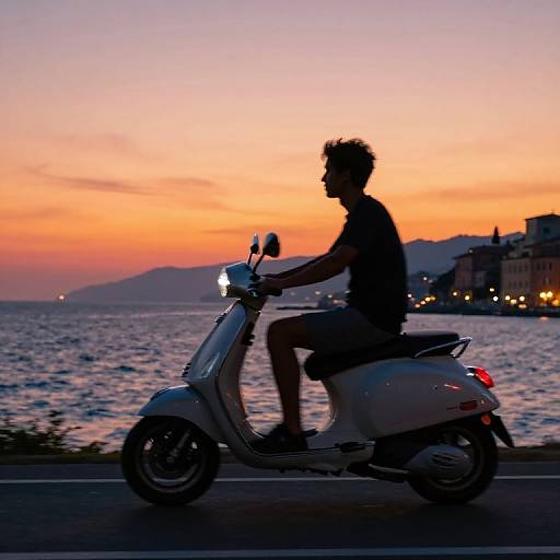 Silhouette on Vespa at Sunset