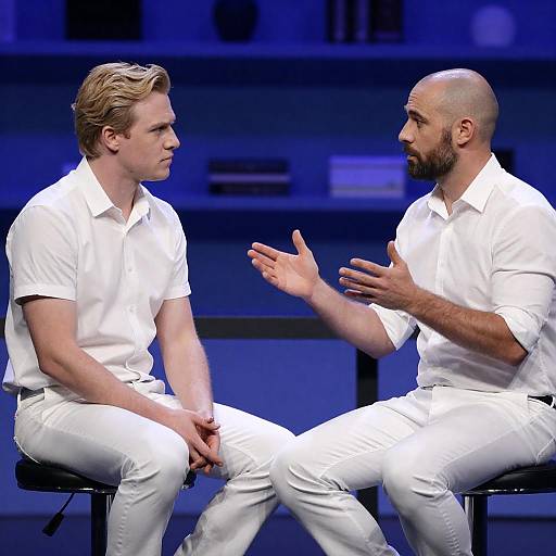 Blue-Lit Dialogue Between Two Men