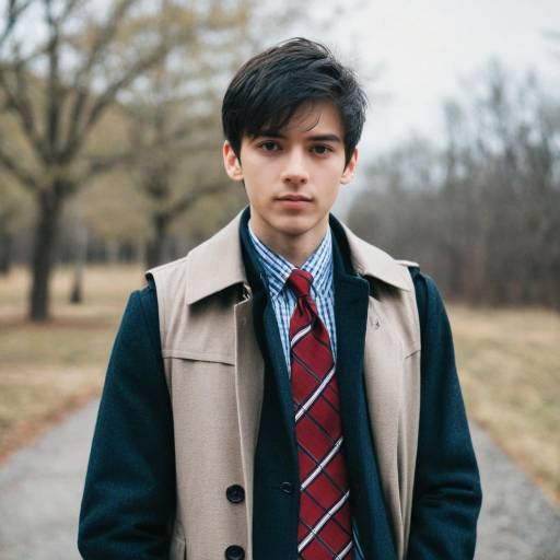 Young Man in Winter Coat and Tie Outdoors