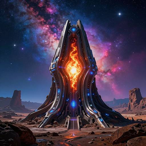 Futuristic Alien Structure with Fiery Core