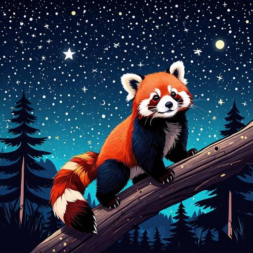 Cute Winged Red Panda Under Starry Night