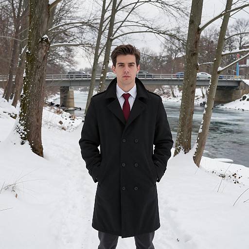 Mysterious Man in a Snowy Forest