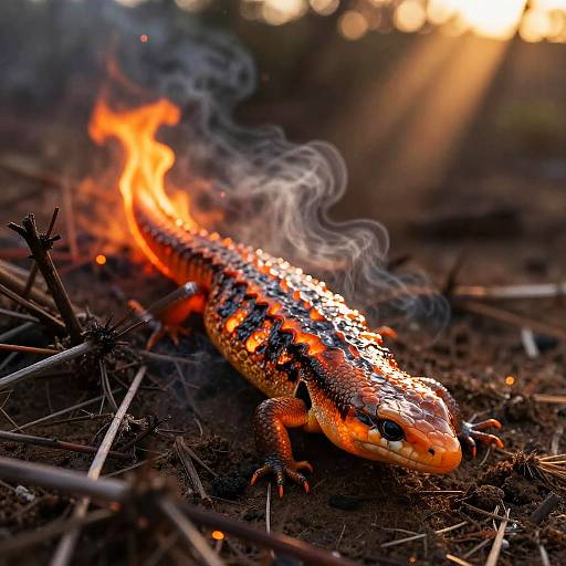 Realistic Inferno-Backed Skink in Fire