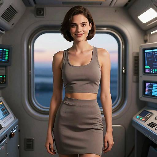 Photorealistic Woman in Spacecraft Interior