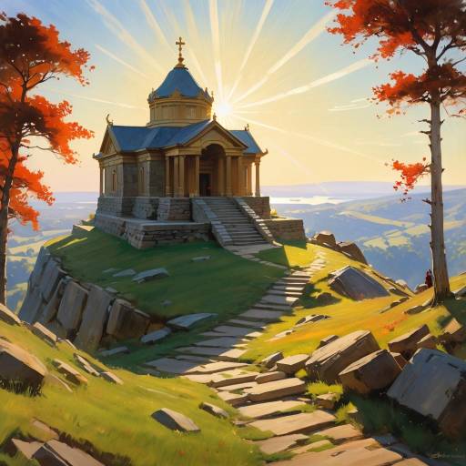 Ancient Chapel on Hilltop at Sunset