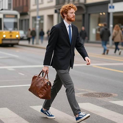 Casual Stylish Man Crossing City Street