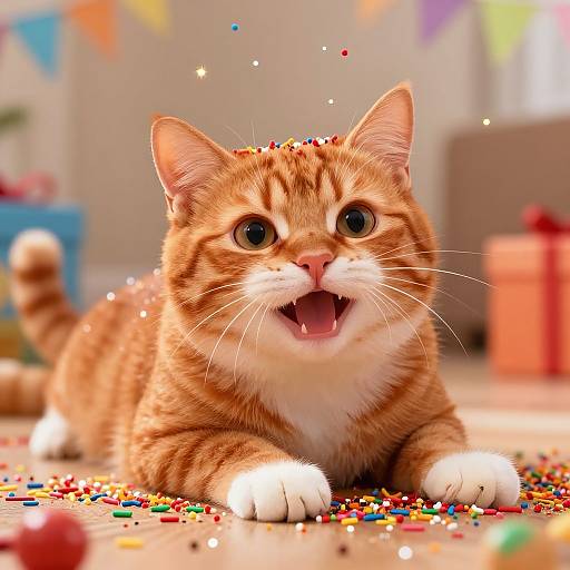 Colorful Close-Up of Celebrating Cat