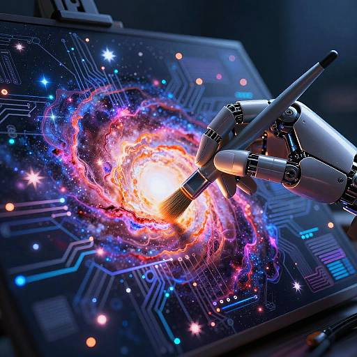 Mechanized Hand Painting Cosmic Neon Art