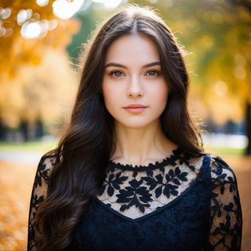 Young Woman in Black Lace Dress Outdoors