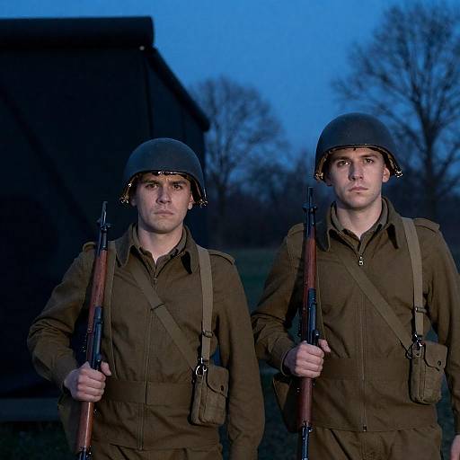 Two World War II Soldiers in Uniform with Rifles