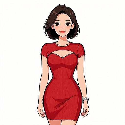 Smiling Woman in Red Bodycon Dress