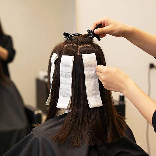 Woman Getting Hair Wrapped at Salon