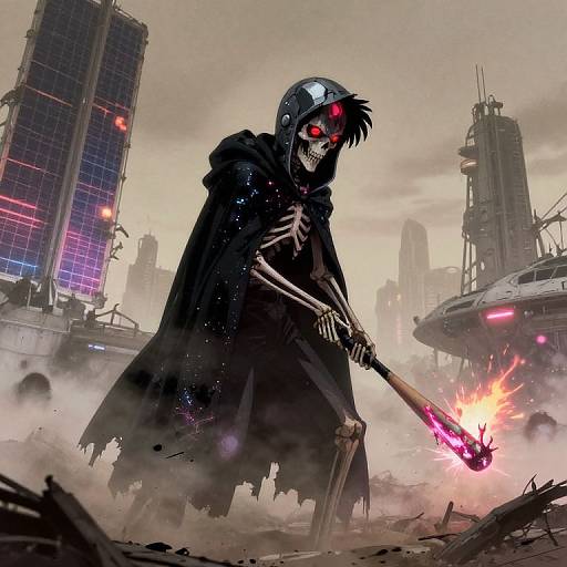 Dystopian Shinigami in Neon Wasteland
