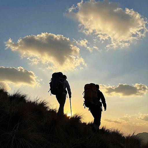 Silhouetted Hikers at Sunset Summit
