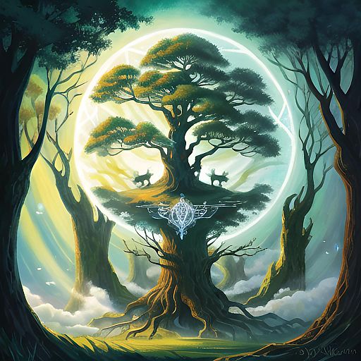 Majestic Fantasy Forest Spirit and Tree