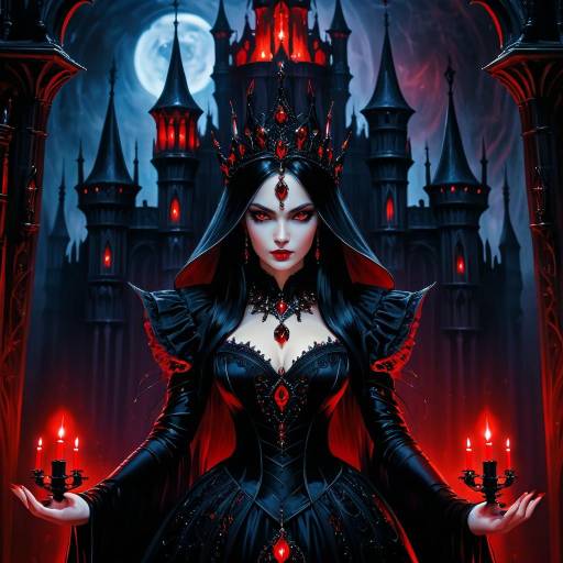 Gothic Dark Sorceress with Red Eyes