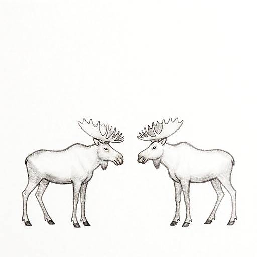 Minimalist Pencil Drawing of Male and Female Moose
