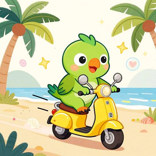 Playful Tiny Parrot Scooter Ride