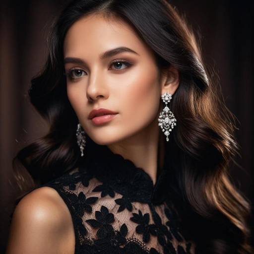 Elegant Woman in Black Lace Dress