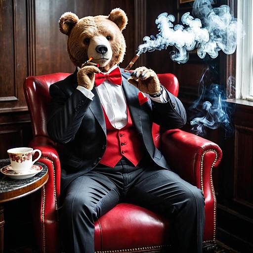 Bear in Formal Suit Smoking Cigar