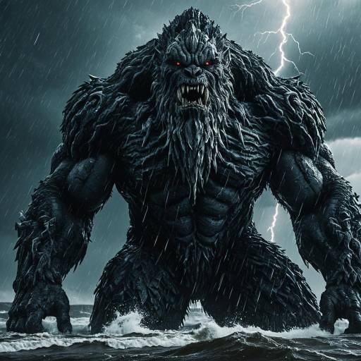 Storm Giant Creature in Rainy Ocean