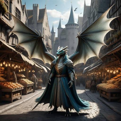 Majestic Dragon Over Medieval Market Majestic Dragon Over Medieval Market