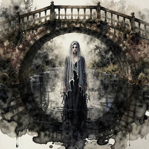 Gothic Widow Spirit Watercolor Scene