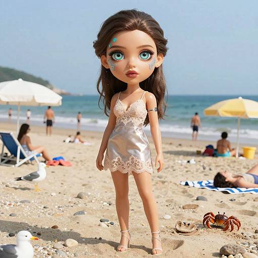 Cybernetic Beach Diva in Metallic Dress