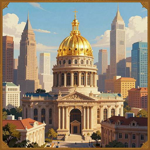 Fantasy Cityscape with Golden Dome