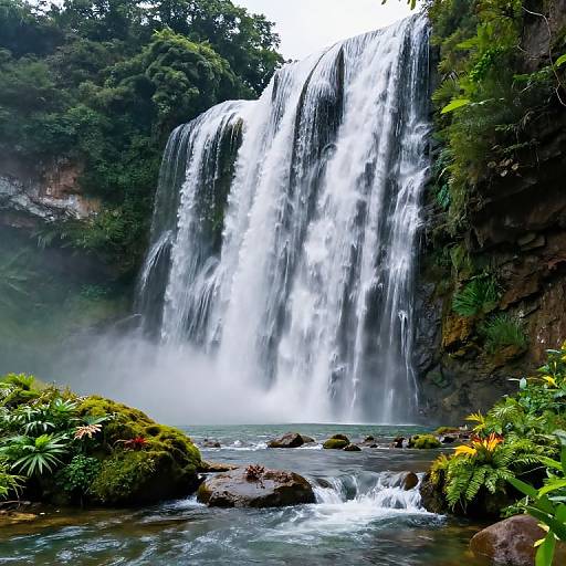 Majestic Waterfall in Lush Greenery