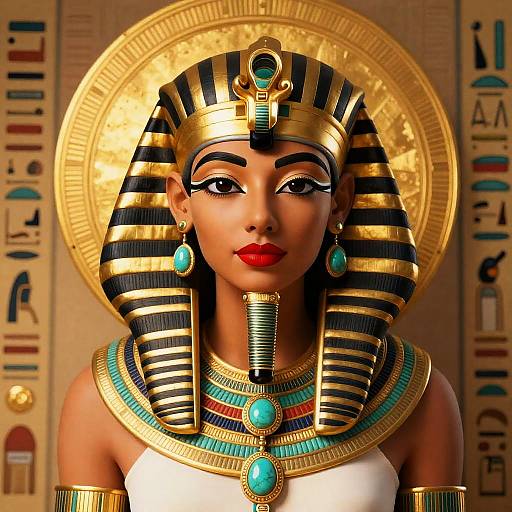Digital Portrait of Egyptian Queen with Golden Headdress