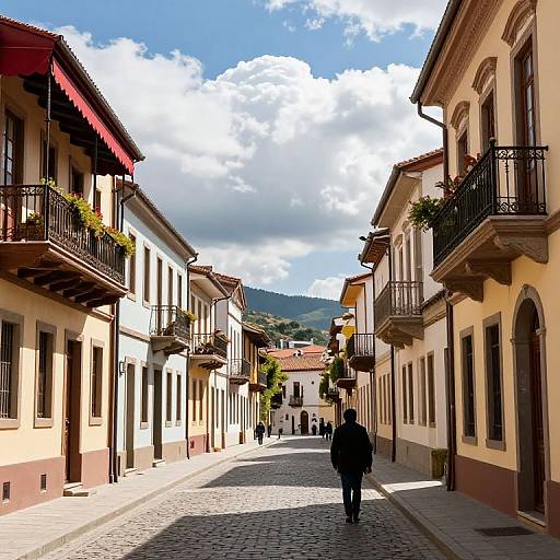 Sunlit Cobblestone Street Walk