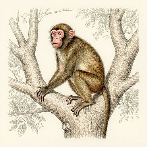 Vintage Botanical Monkey Illustration