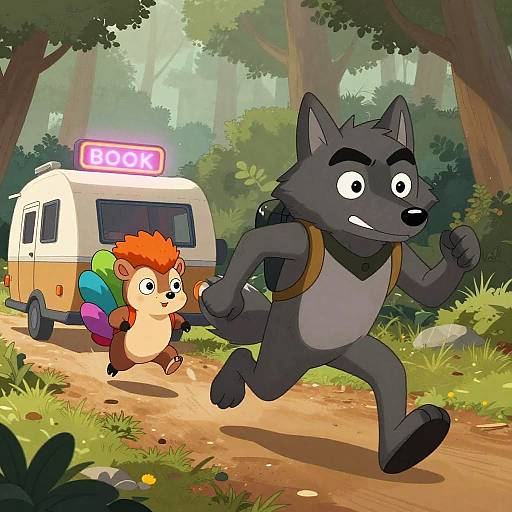 Wolf Ranger Chases Porcupine Camper